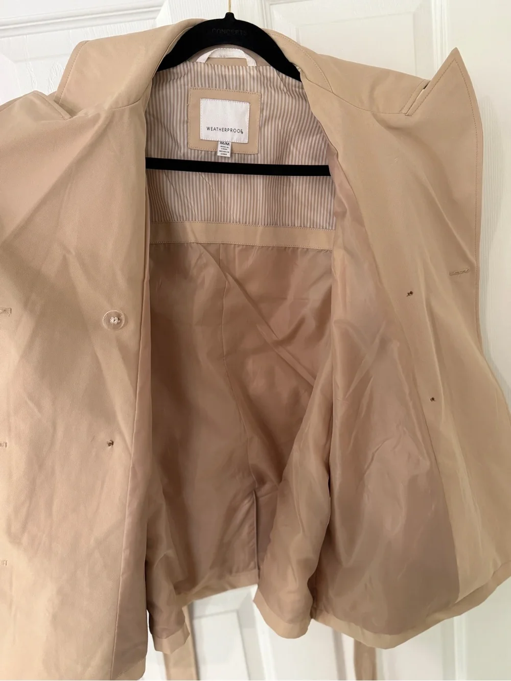 Beige Double-Breasted Belted Trench Coat - Picture 9 of 10
